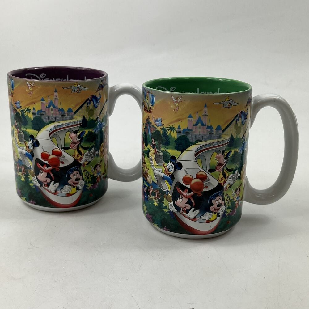 Disneyland Resort Grandma Grandpa Mug Set Lot 2 Coffee Cups Ceramic 3D Monorail